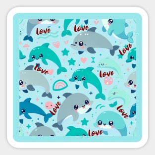 Cute Blue Background Dolphins Kids Accent Pattern Sticker